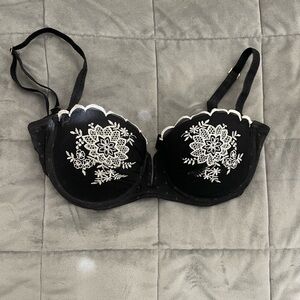 Gilligan & O'Malley Black White Lace Padded Underwire Bra-Removable Straps~Sz34B